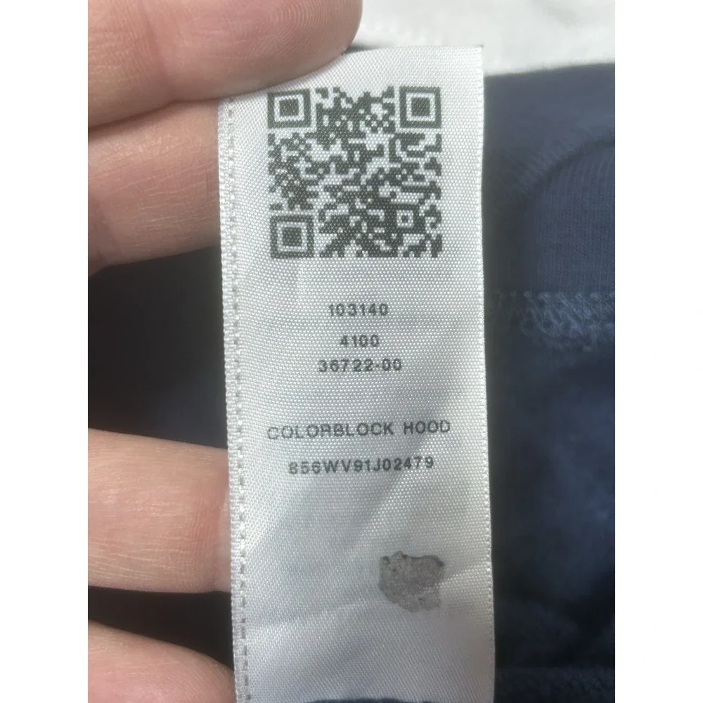 True Religion Hoodie Mens L Blue White Color Block Metallic Logo Sweatshirt SPOT